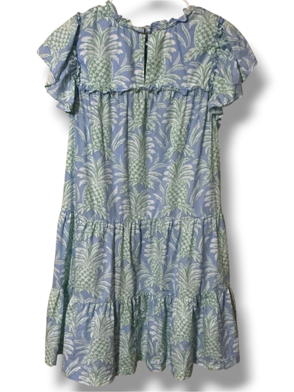🌼crown & ivy Blue Pineapple Smocked Ruffle Sleeves Mini Dress-Lt. Blue & Green - Picture 2 of 4